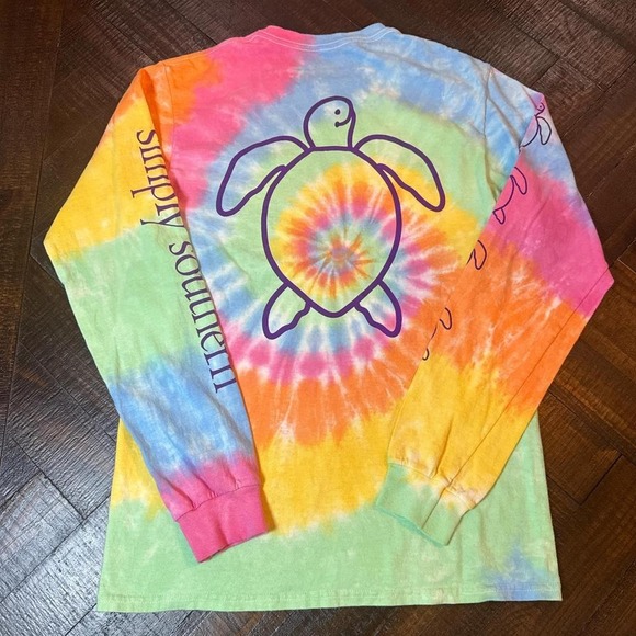 Simply Southern Rainbow Tie Dye Turtle Long Sleeve Tee Size S - Picture 6 of 7